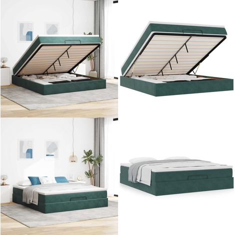 vidaXL Ottoman-Bett mit Matratze Dunkelgrün 160x200 cm Samt (1/5)