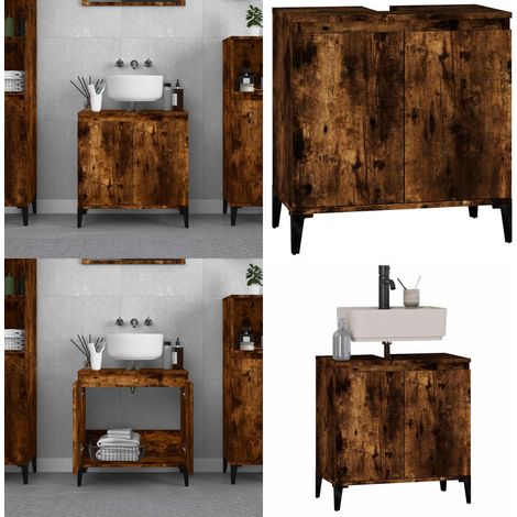 Meuble d'évier chêne fumé 58x33x60 cm bois d'ingénierie - Armoire de lavabo - Bois d'ingénierie (1/5)