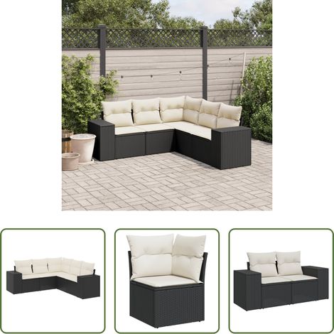 vidaXL Canapé en résine - Salon de jardin 5 pcs avec coussins noir résine tressée (1/5)