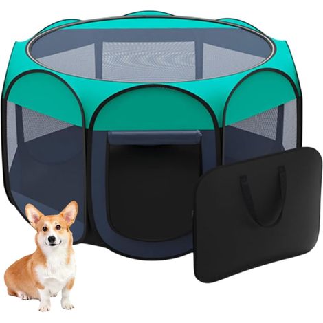 Parc Pliable Portable 91x91x58cm Parc pour Animaux de Compagnie intérieur/extérieur -8 Panneau, résistant à l'eau (Noir) (1/5)