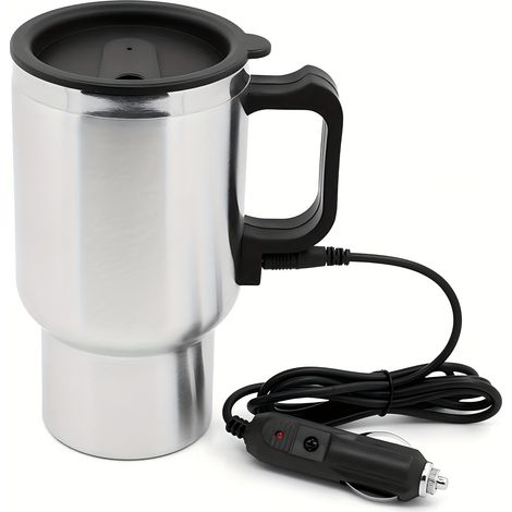 Thermos Électrique 12 V - Bouilloire Chauffante pour Voiture - Réservoir en Acier Inoxydable 450 ml - Compatible 12 V et 36 V - Interrupteur Glissant - Pour Café Thé Lait (1/5)