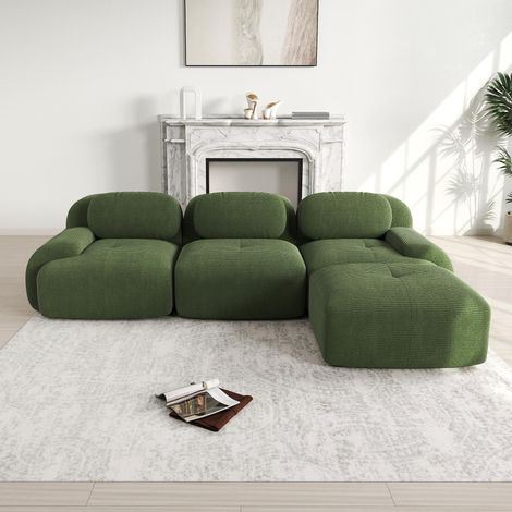 Canapé d'angle modulable, sans montage, sans structure, ergonomique et adapté aux animaux de compagnie, en velours côtelé avec accoudoirs extra-larges, revêtement 32D haute élasticité pour salon et ch (1/5)