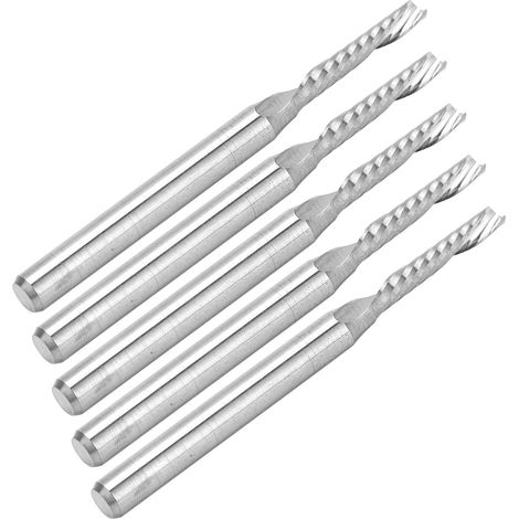 5 pièces Fraises CNC en Acier Tungstène Monobloc, 1 Tranchant Spirale, Dimensions 3.175x2x12x38mm pour Usinage Précision