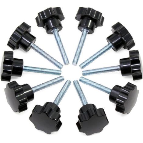10PCS M6x40 Boutons étoiles, bouton moleté à filetage femelle, poignée en plastique noir boutons de serrage pour équipement mécanique (1/4)