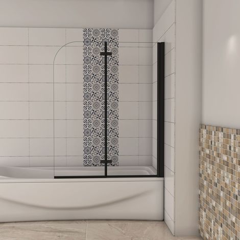 [PRODUIT D'OCCASION]Pare-baignoire noir, 100x140cm, paroi de baignoire pivotante et pliante, 6mm verre anticalcaire