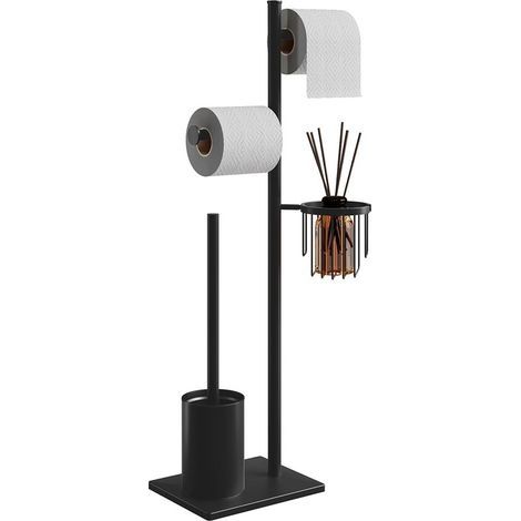 Porte-Papier Toilette en Acier Inoxydable avec Brosse WC et Panier d’Angle Rond. Design élégant, Durable, résistant à la Rouille et idéal pour Gagner de l’Espace, Noir (1/5)