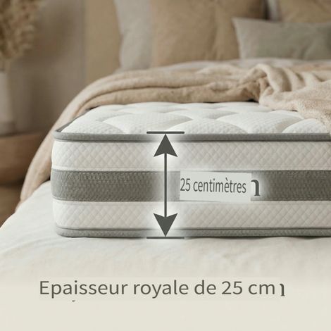 Matelas 90x200 cm - Épaisseur 25 cm - Ressorts Ensachés 7 Zones - Ergonomique