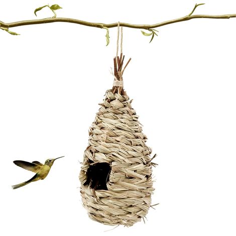 1 Pièces Nichoirs pour Oiseaux Tissés à la Main,Nid Oiseau Fait à la Main,Herbe Maison pour Colibris à Suspendre à L'extérieur,Niches pour Oiseaux,pour la Décoration du Jardin,24x10.5 cm (1/5)