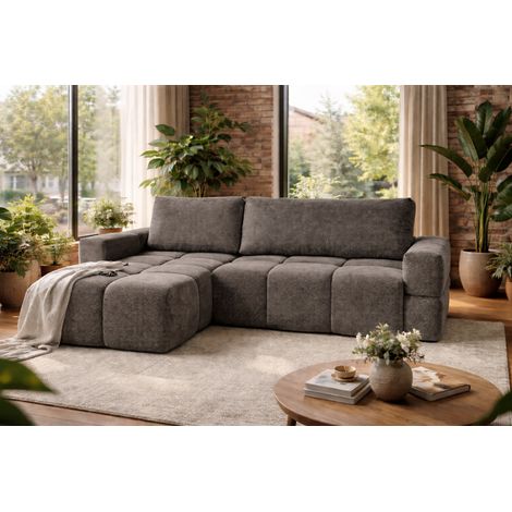 Divano angolare MODENA reversibile e trasformabile con contenitore – grande divano, letto aggiuntivo, design moderno, tessuto grigio, comfort per tutta la famiglia (1/5)