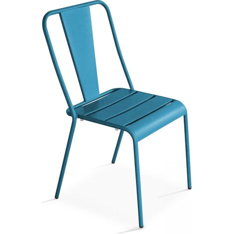 Chaise en métal bistrot bleu pacific (1/3)