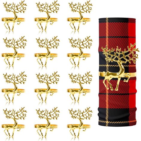 12 goldene Rentier-Serviettenringe, perfekt als Tischdekoration zu Weihnachten, Hochzeiten, Partys oder Thanksgiving.
