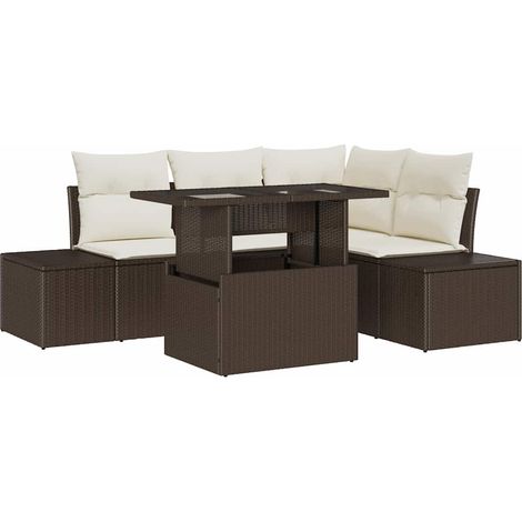 Garden Sofa Set with Cushion 5 pcs Brown Poly Rattan vidaXL