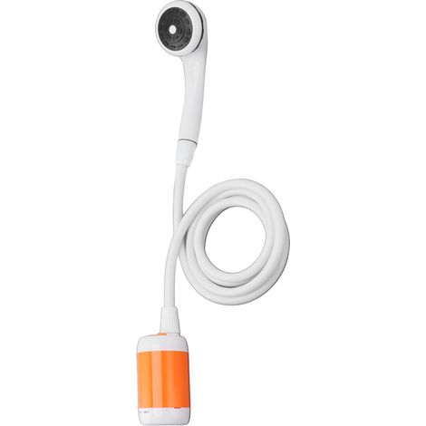 Douche électrique portable pour camping, spa, lavage de voiture, bain d'animaux, arrosage des plantes et légumes, orange et blanc.
