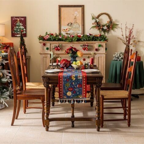 Christmas Table Runner Xmas Dining Table Linen Decoration with Tassels Cotton Blend Winter Holiday Decoration, (35 x 180) (1/5)