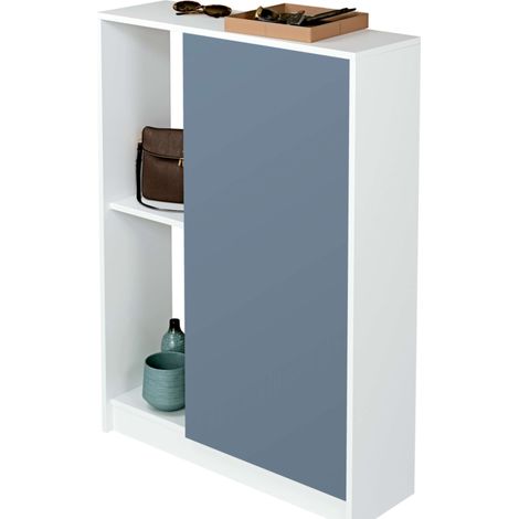 Mueble recibidor Neo con Zapatero color Azul y Blanco Brillo 110x80x25 cm