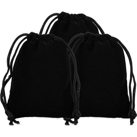 Grandi sacchetti di velluto, 10 unità, 17 x 23 cm, per gioielli, velluto, matrimoni, feste, regali, sacchetti in tessuto con coulisse, per matrimoni, feste, regali, colore nero, 17 x 23 cm