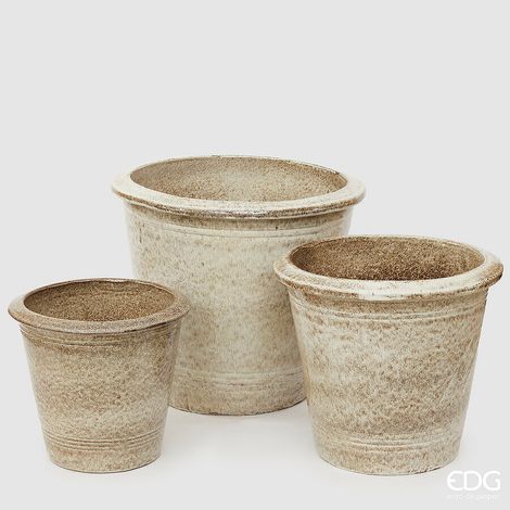 EDG Enzo De Gasperi Set 3 Pz Vaso Atlas Svasato H 49 Cm H 40 Cm H 33 Cm White Brown Waterproof