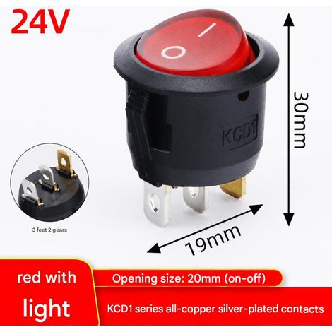5x KCD1-105N Wasserdichter runder Wippschalter mit LED, 6 A, 250 V, 2 Positionen, 3 Pins – Ein/Aus-Taster, Netzteil für Elektronik-Bastelprojekte, 24 V – Rot