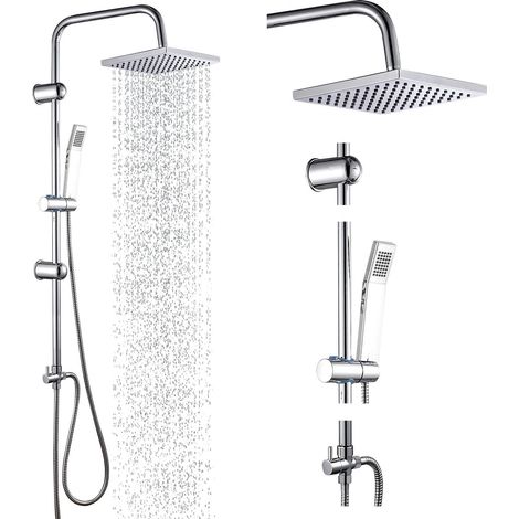 Waterfall Tap Riser Rail Kit Bathroom Square Shower Mixer Chrome Twin Head Set