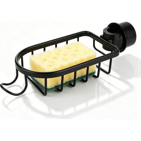 Schwammhalter – Armaturen-Organizer, Aluminiumlegierung, abnehmbares Ablagegestell (geeignet für Spüle & Badezimmer) – Schwarz (2er-Set)