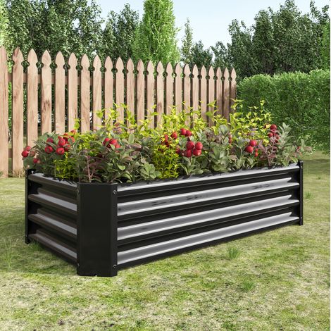 Bancal elevado de acero galvanizado 120x60x30 cm negro sin fondo montaje fácil FLORAGRACE (1/5)