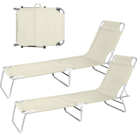 Coppia Lettini Prendisole Pieghevoli in Metallo Reclinabili 4 Posizioni, Waterproof e Anti-UV, Portata 110 kg, Ideali per Mare Giardino Piscina Ecru (1/5)