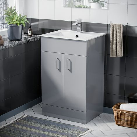 Nanuya 500mm Floorstanding Slim Basin Vanity Unit Grey (1/5)