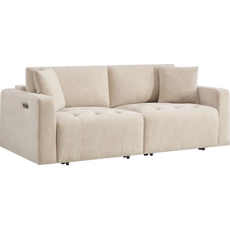 Divano 3 posti con seduta scorrevole elettrica in tessuto beige DIMARIAS (1/5)