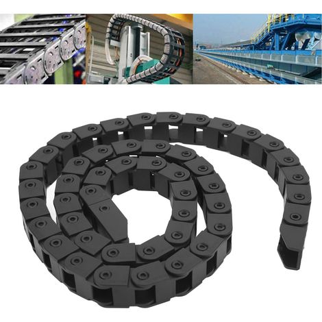 Chaîne porte-câbles en plastique noir 10 mm x 10 mm, longueur 1 m, pour usinage CNC, avec connecteur d'extrémité. (1/5)