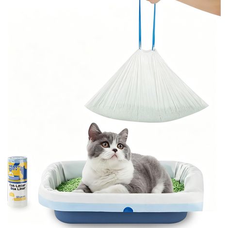 Lot de 20 sacs à litière indéchirables pour chat - Taille L - 65 x 40 cm - Sacs poubelle extra solides avec cordons de serrage - Pour litière pour chat - Inserts hygiéniques pour poubelle à (1/5)