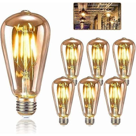 Vintage Edison E27 LED-Glühbirnen, warmweiß ST64 4W E27 - 6er-Pack (nicht dimmbar)