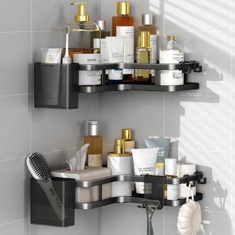 Etagere Salle de Bain Accessoire, Etagere Douche Sans Percage, 2 Pcs Etagere Salle de Bain Sans Percage, Etagere de Douche Sans Percage for Bathrooms or Kitchens. (1/4)