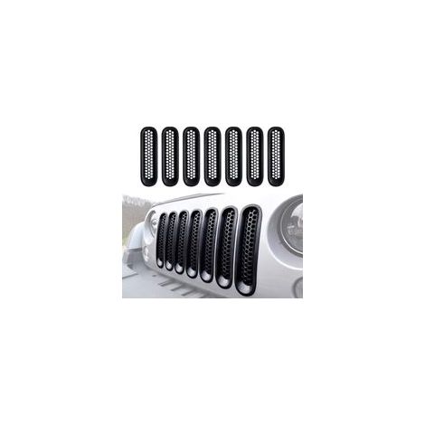 Linghhang – Kit de 7 grilles avant noires pour Jeep Wrangler 2007-2015 – Plastique ABS mat – Protection radiateur et condensateur – Installation facile (1/4)