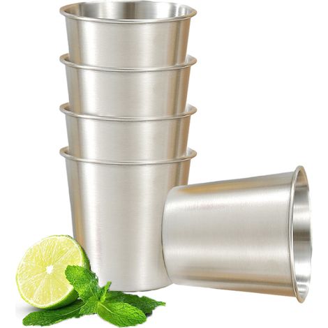 Lot de 5 verres empilables en acier inoxydable, bords roulés, pour bière et camping (1/5)