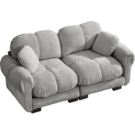 Sofá Modular 2 Plazas de Chenilla, Asiento Acolchado, Gris Claro, 190 x 86 x 90 cm (1/5)