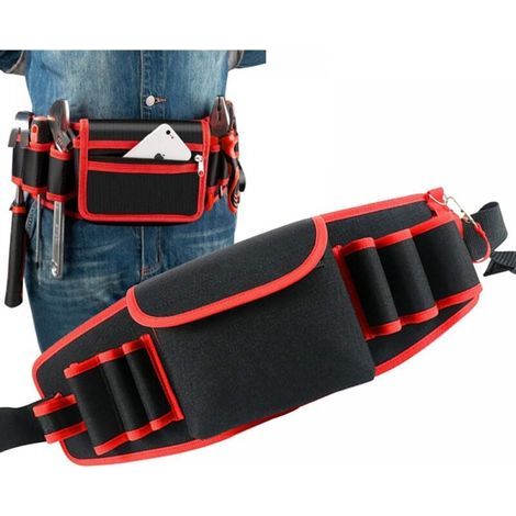 Ceinture à Outils,ceinture outils bricolage Ceinture Avec Ceinture Ajustable En Cuir sacoche outils ceinture ceintures porte-outils pour Stocker des Outils et des Accessoires (Rouge) (1/5)