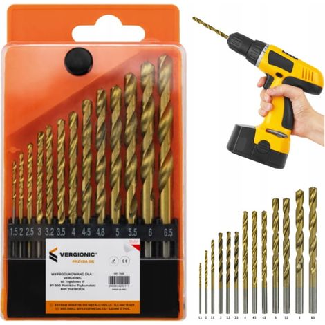Set di punte da trapano Vergionic HSS per metallo, da 1,5 a 6,5 mm, per cacciavite, 13 pezzi. (1/5)