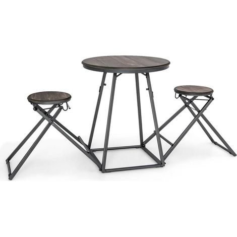 3 pièces ensemble table à manger, table ronde avec 2 tabourets pliants, pour petit espace (1/5)