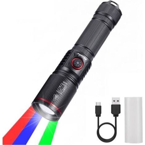 SV96 RGBW 4 Couleurs Multicolore LED Lampe Torche Rechargeable USB C Blanc Vert Lumière Bleue, Lampe de Poche Rouge Stroboscopique Zoom avec Batterie incluse pour Nuit, Animal, Astronomie (1/5)