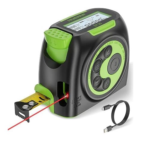 2-en-1 Mètre Laser, Télémètre Laser 60m + Ruban Digital 5m, Calcul Surface/Volume/Pythagore 1-Touche, Mémoire 50 Groupes, Écran LCD Rétroéclairé, Unités m/ft/in, Recharge USB-C DT30 (1/5)