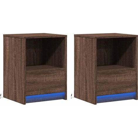 Set di 2 comodini con cassetto e LED in derivati del legno color rovere marrone DEC032845