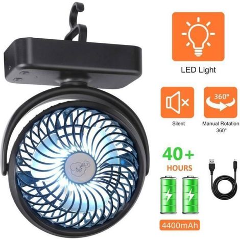 Ventilateur Camping - LED Intégrée - Batterie Rechargeable USB - Pour Tente Randonnée Pique-Nique - 1 Pièce (1/5)