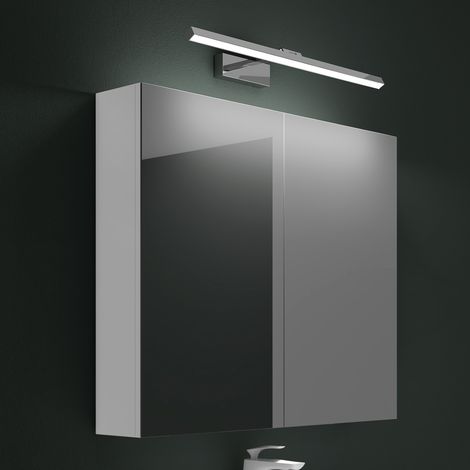 Mai & Mai Armoire Suspendue de Salle de Bain avec Miroir et Lampe LED 180° Rotative 60cm Chrome 2 Portes Armoire Miroir Murale Éclairage et Étagère 80x15x70cm Blanc Mat SpiegelSR-02