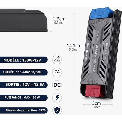 Alimentatore Driver 12V 150W 220V AC 12,5A Trasformatore Ultra Sottile Trasfo Switching Convertitore di Tensione DC per Illuminazione Interna (1/4)