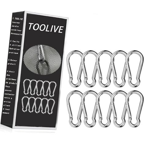 10PCS M5 Carabiner Clip Heavy Duty, 304 Stainless Steel Carabiner Clips, Metal Clips Key Ring Spring Snap Clips for Hiking Camping Boating Fishing Dog Leash Leisure Outdoor Activities (1/5)