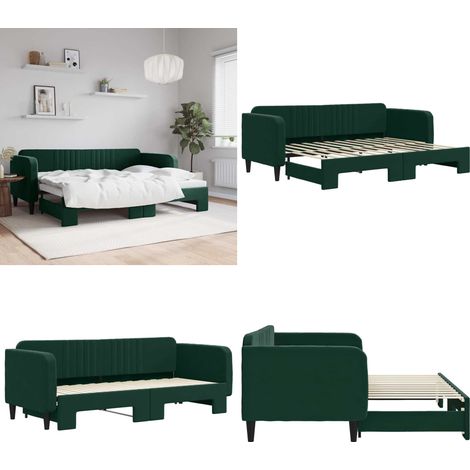 Tagesbett Ausziehbar Dunkelgrün 80x200 cm Samt - Schlafsofa - Sofa-Bett (1/5)