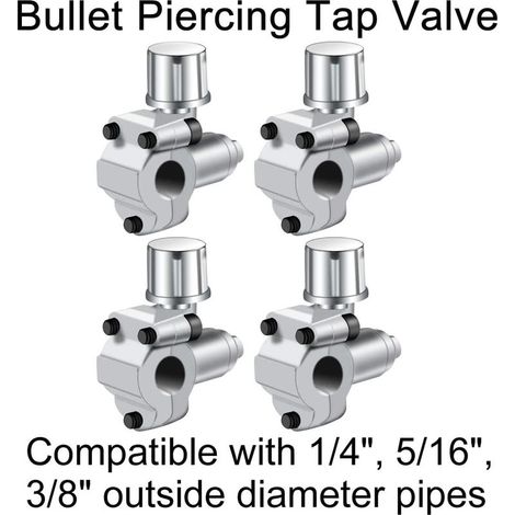 4-teiliges BPV-31 Bohrventil-Set für Kühlschrankarmaturen, kompatibel mit Schläuchen mit 1/4", 5/16" und 3/8" Außendurchmesser für Klimaanlagen und HLK-Systeme (1/4)