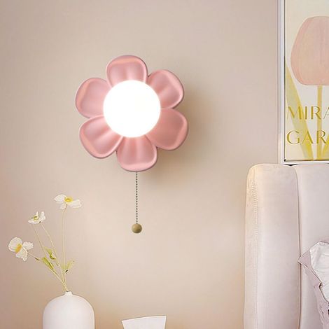Lampe Murale Bébé Fleur Applique Murale avec Interrupteur 3 Couleurs Température de la Lampe Nuit G9 Intérieur Lampe pour Chambre d'enfant avec Interrupteur à Tirette Eclairage Mural 7W,Rose