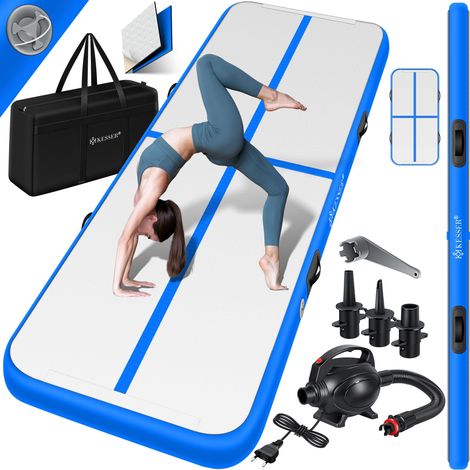 Kesser – Tapis de gymnastique gonflable 3/4/5/6m – Tissu PVC double paroi 0,9 mm – Antidérapant et étanche – Sac de transport et pompe électrique inclus