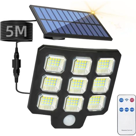 Projecteur solaire extérieur avec détecteur de mouvement Projecteur LED solaire avec télécommande Étanchéité IP65 Panneau solaire extérieur Convient pour les garages et les jardins (1/5)